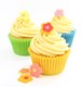 Chocolate flower decorations on cupcakes