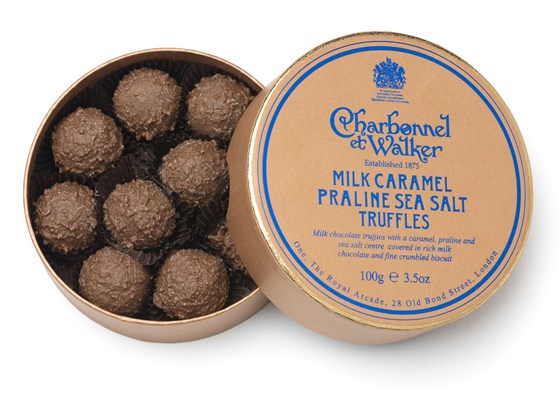 Milk chocolate caramel & praline sea salt truffles