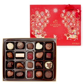 Godiva, 20 Assorted Christmas chocolate box (open)