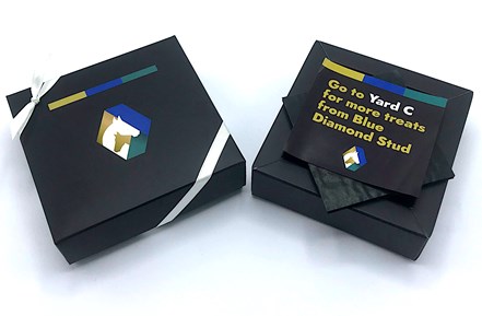 Blue Diamond Stud - branded chocolate box open