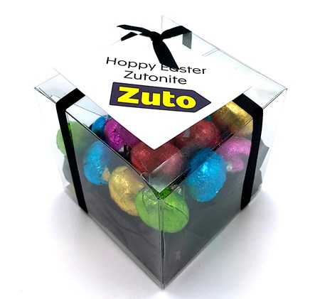 branded gift cube of mini-eggs