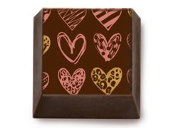 Doodle hearts, chocolate transfer sheets example (on dark chocolate)