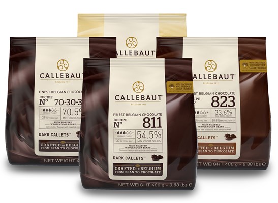 Callebaut, Milk, 54% & 70% Dark & White chocolate chips (4 x 400g Bundle)