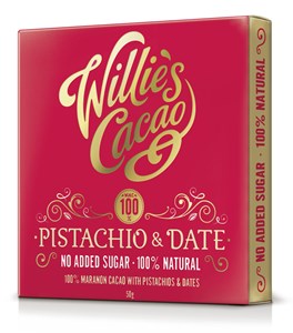 Willie's, Pistachio & Date, 100% dark chocolate bar