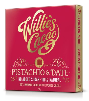 Willie's, Pistachio & date, 100% dark chocolate bar
