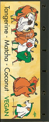 Zotter, Hand Scooped, Vegan, Tangerine, Matcha, Coconut, 70% Dark Chocolate bar