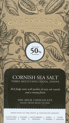 Chocolarder, Cornish Sea Salt, 50% Milk Chocolate Bar