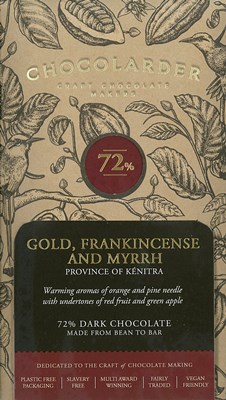 Chocolarder, Gold, Frakincense & Myrhh, 72% Dark Chocolate Bar