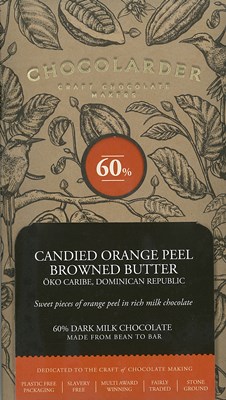 Chocolarder, Candied Orange, 60% Dark/Milk Chocolate Bar