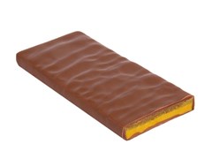 Zotter, Hand Scooped, Saffron & Pistachio, 40% Milk Chocolate Bar open