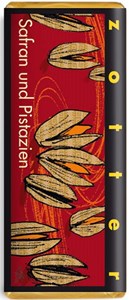 Zotter, Hand Scooped, Saffron & Pistachio, 40% Milk Chocolate Bar