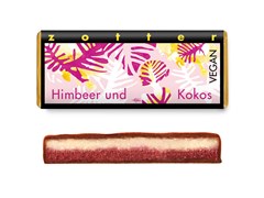 Zotter, Hand Scooped, Vegan, Raspberry& Coconut, 70% Dark Chocolate Bar Side View