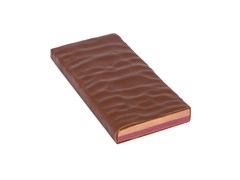 Zotter, Hand Scooped, Blackberry & Hazelnut, 50% Milk Chocolate Bar open