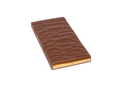 Zotter, Hand Scooped, Orange, Caramel & Coconut, 70% Dark Chocolate Bar open