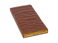 Zotter, Hand Scooped, Pistachio, 50% Milk Chocolate Bar open