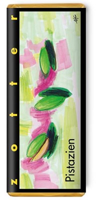 Zotter, Hand Scooped, Pistachio, 50% Milk Chocolate Bar