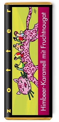 Zotter, Hand Scooped, Raspberry, Caramel, Fruit Praline, 50% Milk Chocolate Bar