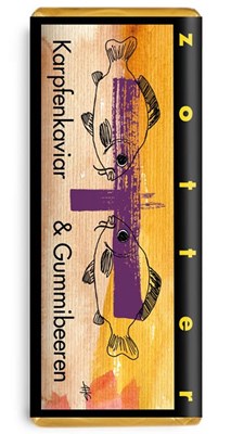 Zotter, Hand Scooped, Carp Caviar & Jelly Berries, 50% Milk Chocolate Bar