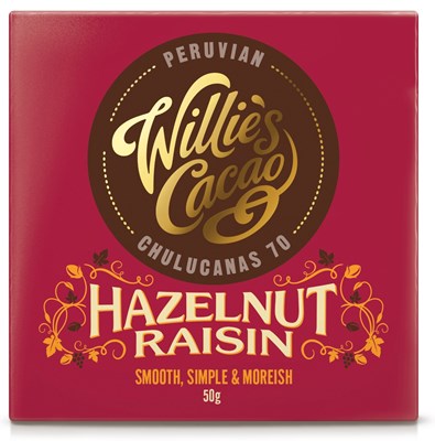 Willie's Hazelnut Raisin dark chocolate bar