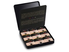 Valrhona Tin of Jivara milk chocolate squares (open)