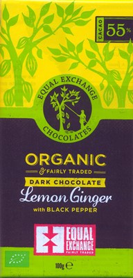 Organic, lemon & ginger dark chocolate bar
