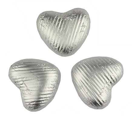 Silver, milk chocolate hearts