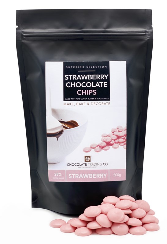 Pink chocolate chips chocolate trading co